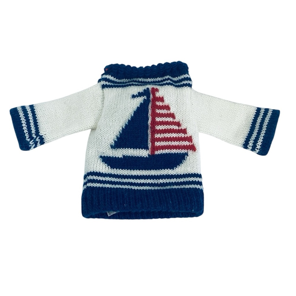 🐳 Knitted Teddy Bear Nautical Sweater with Sailboat Design